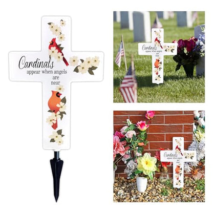 Solar Cross Light for Grave, Cardinal Cemetery Memorial Stake Sympathy Gift - color: cardinals