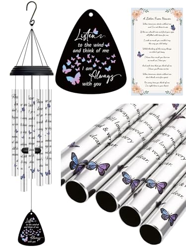 Butterfly Wind Chimes Sympathy Gift for Loss of Loved One | 32 Inch Metal Wind Chime Featuring Butterfly Accents, Gentle Melodies, Ideal for Garden Patio Yard Decor