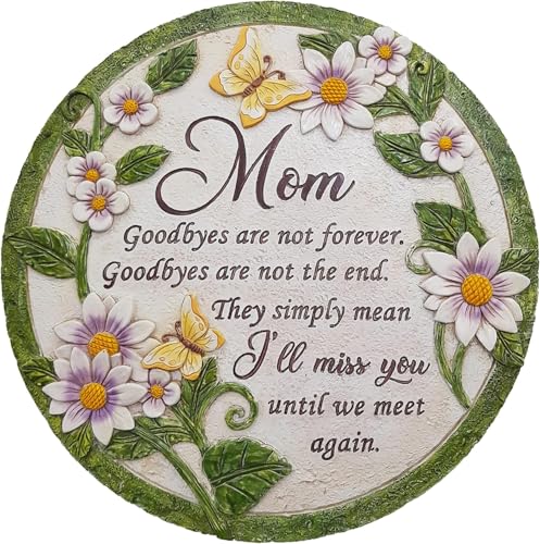 Mom Memorial Stone - Until We Meet Again, Garden Stepping Stones Memorial Gifts for Loss of Mom, Loss of Mother Sympathy Gifts, Memory of Mom Grave Decorations for Cemetery