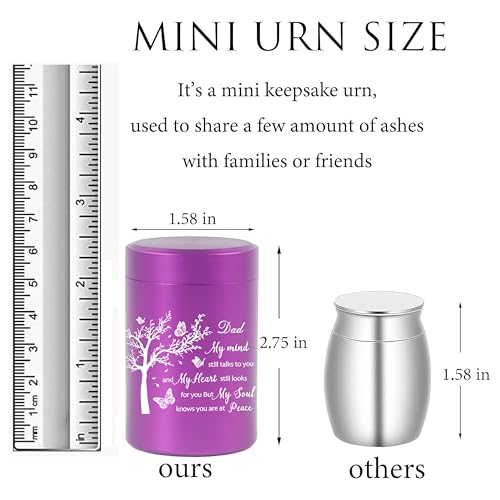 3 Inch Small Urn for Human Ashes Aluminum Mini Cremation Small Keepsake Urn for Sharing Ashes Mini Urn-Dad Purple - size: Purple-Dad