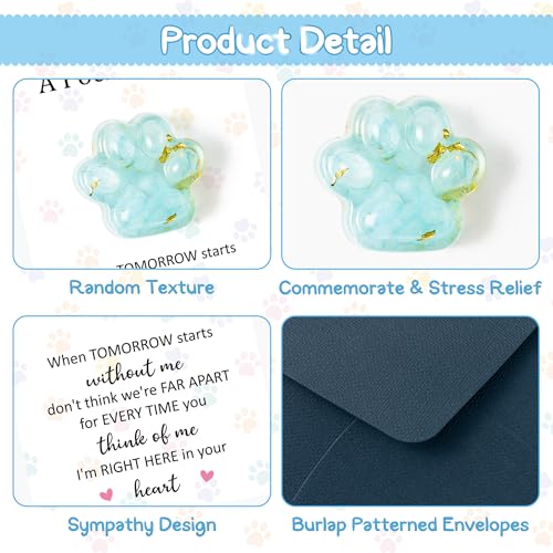EYxsaxenk Loss of Pet Sympathy Gift Blue Crystal Mini Dog Paw Pocket Hug | Keepsake with memorial card envelope, Loss of dog cat sympathy favor, Remembrance gift for pet lover, Adult stress relief toy - color: 1pcs Light Blue + When Card