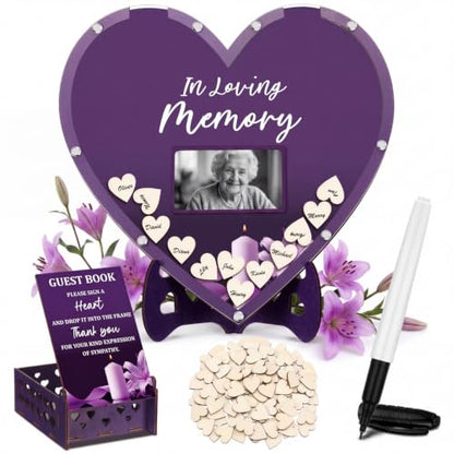Gerrii Funeral Guest Book for Memorial Service with 100 Wood Hearts Drop Box and Pen Funeral Guest Heart Picture Frame for Memorial Service Celebration of Life Party Supplies in Loving Memory