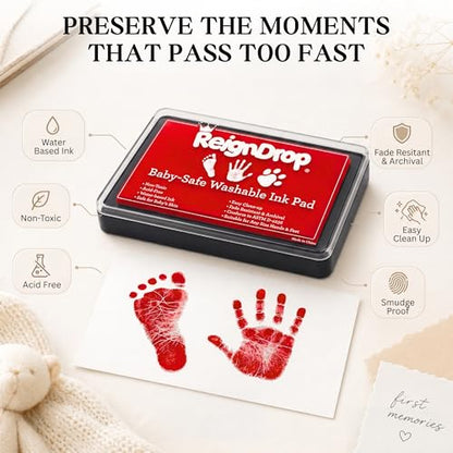 ReignDrop Baby Ink Pad for Hand and Footprints, Non-Toxic Acid-Free Keepsake Kit, Smudge-Proof Archival Ink Wipes Off Skin, for Scrapbook, Photo Album, Frames & Pet Paws, Baby Gift (Red) - color: Red