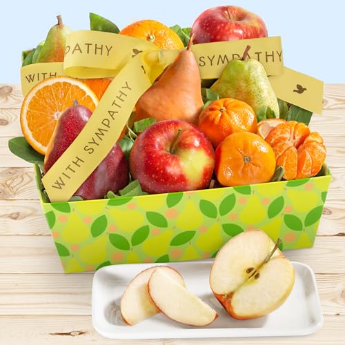 A Gift Inside Sympathy Fruit Basket – Fresh Fruit Gift Basket with Pears, Apples, Oranges & Mandarins, Thoughtful Gift of Comfort