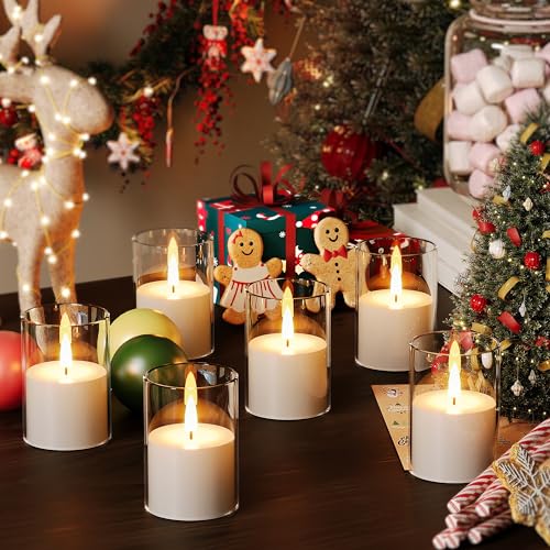 VIODAIM 12Pack Flickering Flameless LED Candles with Timer, Battery Powered - Small Pillar & Votive, Clear (2"X3") (Pack of 3) - color: Clear, size: 12Pack-Timer (Pack of 3)