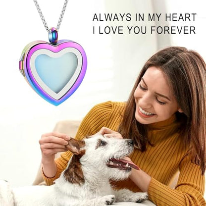 zeqingjw Glass Cremation Jewelry - Round Heart Memorial Urn Necklace for Ashes of Loved One - Stainless Steel Human Pet Dog Cat Keepsake Urn Pendant - color: A-Customize