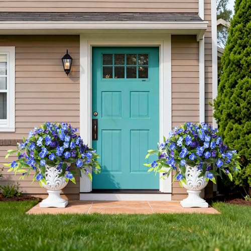 Hommyea Artificial Flowers for Outdoor, 2 PSC UV Resistant Fake Plants - color: Deep&light Blue