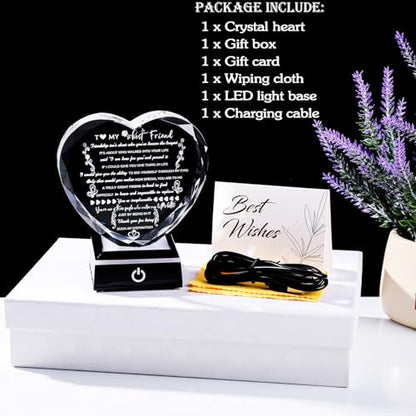 YWHL Birthday Gifts for Best Friend with Colorful LED Base Heart Crystal Friendship Gifts for Women Meaningful Bestie Gifts Mothers Day BFF Gift Idea for Her Female Friend - style: Best Friend Gifts+LED Style 1