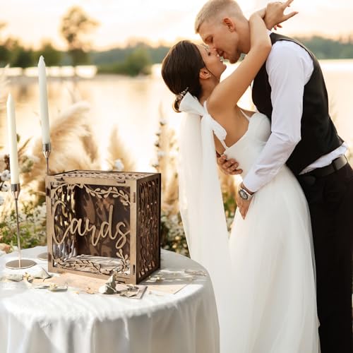 OurWarm Wedding Card Boxes for Reception, Wooden Gift Card Box for Wedding | Acrylic Clear Window, Rustic Design, Easy Assembly, Money Gift Card Box for Wedding, Graduation, Birthday & Baby Shower