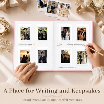 Ruibytree 128 Pockets Instant Mini Photo Album for 2x3 Pictures, Pink | Writing Space, Premium Vegan Leather, Flat-Fit Clear Pocket, Wedding Guest Book for Polaroid 2x3 Photos, Graduation Keepsakes - color: 128 Pocket Pink