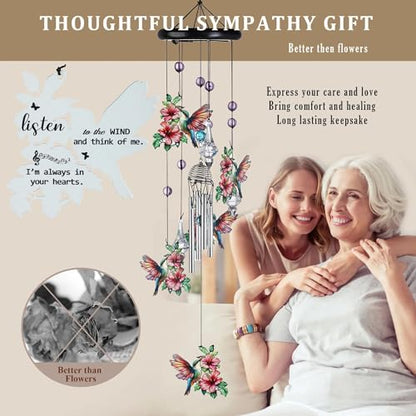 YU FENG Hummingbird Memorial Wind Chime, Crystal Suncatcher Garden Decor - style: Pink Garden – Hummingbird – 27 Inch