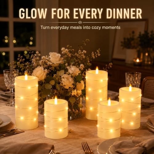 Upinmz Ivory White Real Wax Flameless Candles, 3-Pack, Remote Timer, String Lights - size: Ivory-Wax-3 Pack
