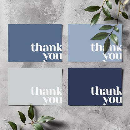 Paper Play Thank You Cards Bulk Pack of 40 Blue, 5x3.5 Inches with Matching Stickers & Envelopes, Minimalistic Design Suitable for Business, Baby Shower, Wedding, Small Business, Graduation, Funeral | 5 x 3.5", Matching Stickers, Suitable for Business, Ba