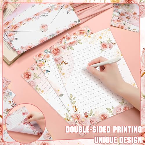 TaoBary 160 Pcs Stationery Paper Set 50 Double Sided Stationery Papers with 50 Matching Envelopes and 60 Round Dot Sticker, 10 Design(Floral,8.5 x 11 Inch) - size: 8.5 x 11 Inch, style: Floral