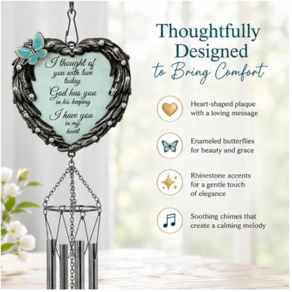 Memorial Wind Chimes Sympathy Gift for Loss of Loved One, Heart Angel Wings & Butterfly Design, “I Thought of You with Love Today” Remembrance Wind Chime, Bereavement Gift for Family or Friends, 23"