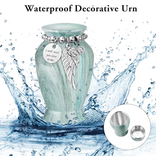 SOITIS Customized Small Urns for Human Ashes Keepsake, 2.83 Inches Urn for Women Men, Engraving Aluminum Cremation Urns for Human Ashes-Lake Green with Wing Urn - color: Custom-green a