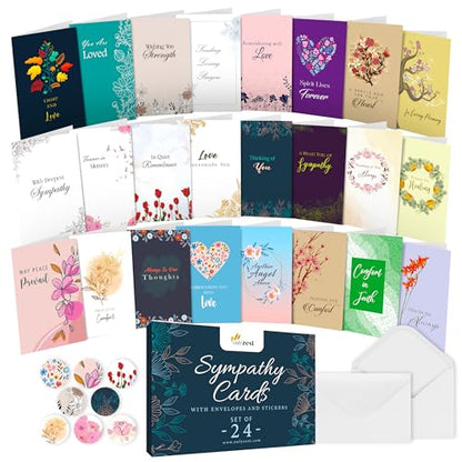 Box of Sympathy Cards with Envelopes - 24 Unique Designs, 4×6" - color: Unique