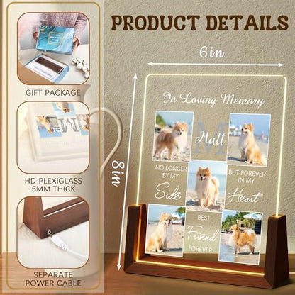 Personalized Dog Memorial Gifts, Custom Acrylic Light Up Picture Frame | Custom Pet Loss Gifts Cat Pet Memorial Gifts with Pictures for Pet Lover, Loss of Dog Sympathy Gifts - color: style-4