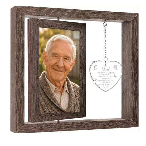 Memorial Gifts for Loss of Dad, Sympathy Gifts for Loss of Father, Rotating Memorial Picture Frame with Crystal Heart Pendant, Bereavement Remembrance Funeral Condolence Grief Gift, Display Two 4x6 Photos - size: Dad
