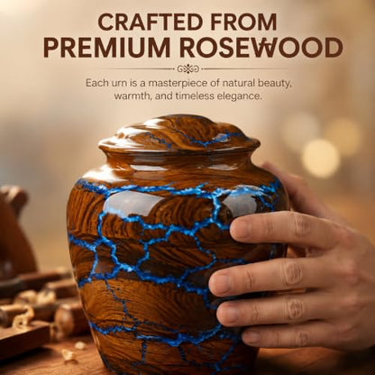 Extral Large Rosewood Cremation Urn for Human Ashes Adult Male, Urn for Ashes for Women and Men, Adult Size Decorative urn. Burial and Funeral Urn Large 350 Cu in Resin Inlay. - size: XX 350 Cu In