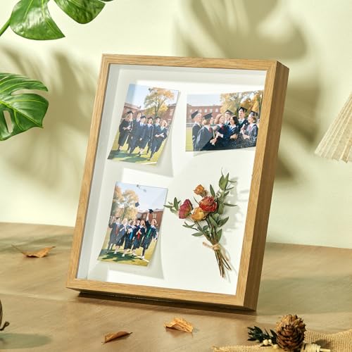 11x14 Shadow Box Frame with Shatterproof Clear Glass & Push Pins - color: Wood Color+foam Back+foam Packaging, size: 11x14