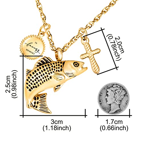 Dletay Fish Cremation Jewelry for Ashes Memorial Ashes Keepsake Necklace Urn Necklace Pendant - color: Gold-cross