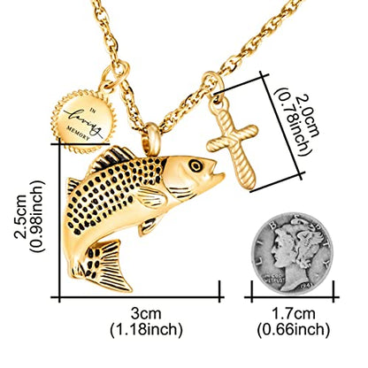 Dletay Fish Cremation Jewelry for Ashes Memorial Ashes Keepsake Necklace Urn Necklace Pendant - color: Gold-cross