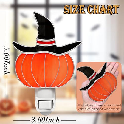 Stained Glass Witch Hat Night Lights Plut in Wall Halloween Decor - color: Witch Hat