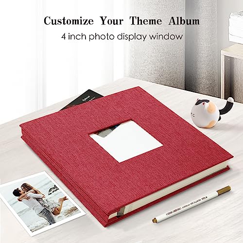 Spbapr Large Photo Album Self Adhesive 60 Pages Linen cover DIY Magnetic Scrapbook album with A Metal Pen Hold 3x5 4x6 5x7 6x8 8x10 Pictures Red - color: Red, size: 11''x10.6''60pages