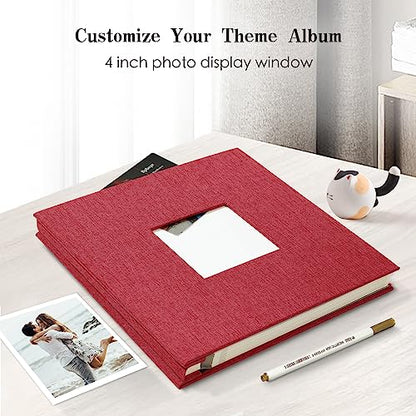 Spbapr Large Photo Album Self Adhesive 60 Pages Linen cover DIY Magnetic Scrapbook album with A Metal Pen Hold 3x5 4x6 5x7 6x8 8x10 Pictures Red - color: Red, size: 11''x10.6''60pages