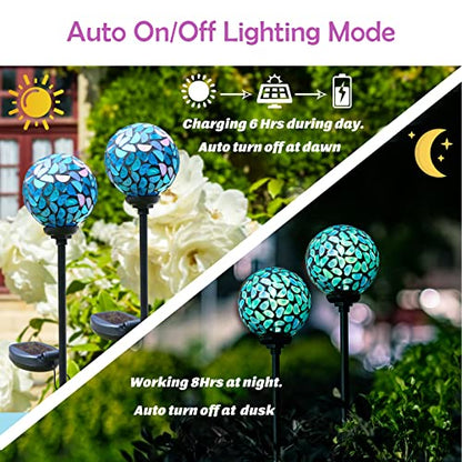 Afirst Solar Outdoor Decorative Light, Mosaic Stake for Yard Decor, 3.5" | 2 Pack Crackle Glass Sphere Mosaic Glass Ball Stake, Waterproof Design & Solar Lights for Lawn, Yard & Pathway Decor, Blue