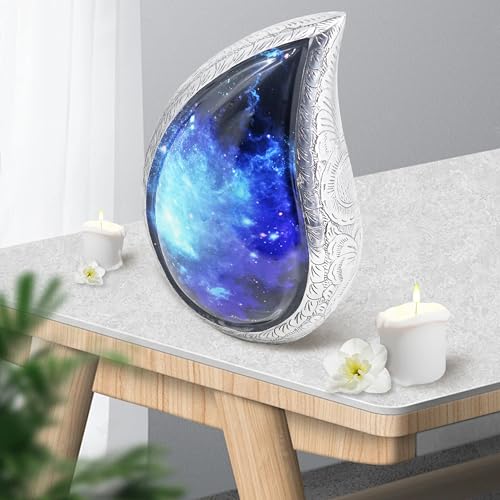 M MEILINXU Blue and Black Urns for Human Ashes Adult Man, Galaxy Tear Drop - color: Blue & Black, size: Large / Full Size