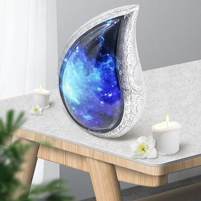 M MEILINXU Blue and Black Urns for Human Ashes Adult Man, Galaxy Tear Drop - color: Blue & Black, size: Large / Full Size