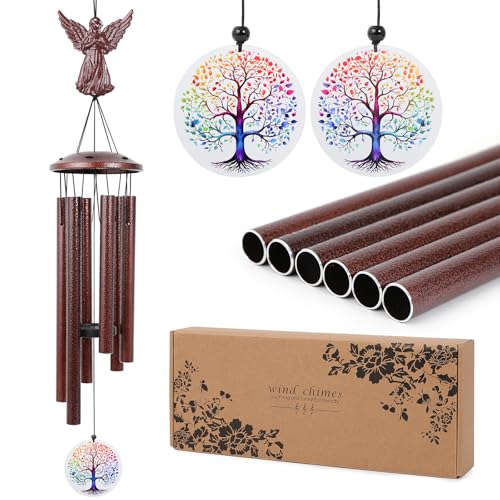Aluminium Memorial Wind Chimes36 to Outdoor/Indoor Decoration, Classic Sympathy Gift for Bereavement, Loss of Loved One to Bring Comfort & Atmospher (Angel+Tree of Life)