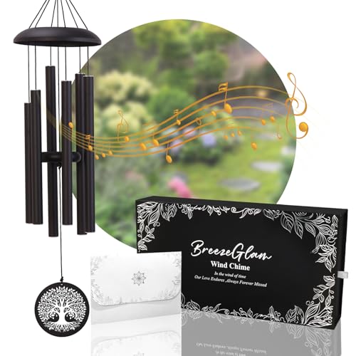 32" Deep Tone Wind Chimes for Outside, C Major Tuned Aluminum Wind Chime with Gift Envelope & Box, Memorial Sympathy Wind Chime for Garden Patio Decor, Nature Tree Design, Black | Wind Chimes for Outside | 32 Inch Deep Tone | C Major Tuned | Memorial Symp