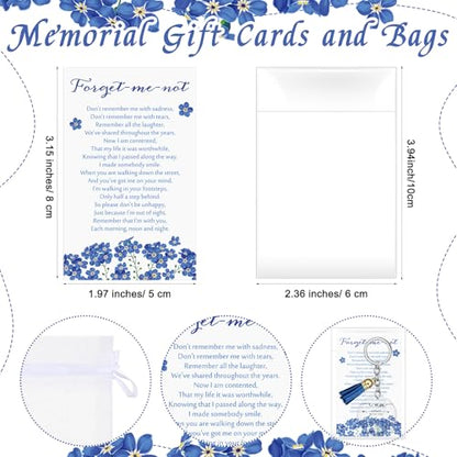 Landical Funeral Favors Forget Me Not Celebration of Life Favors Keychain with Tassel, Card, Gift Bag for Funeral Guest Gifts