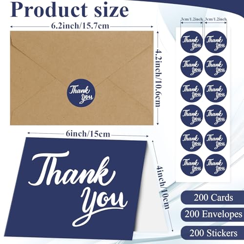 600 PCS Thank You Cards with Envelopes Matching Stickers Thank You Notes Bulk 4x6 Inch Minimalistic Design for Business Baby Shower Wedding Small Business Graduation Bridal Shower Funeral Navy Blue - color: Navy Blue