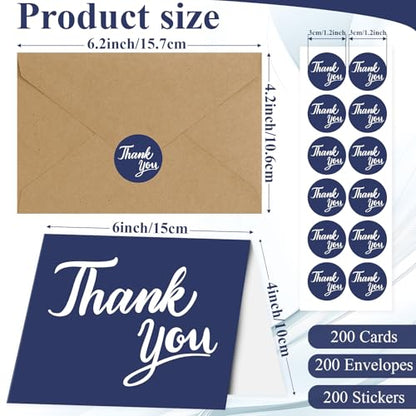 600 PCS Thank You Cards with Envelopes Matching Stickers Thank You Notes Bulk 4x6 Inch Minimalistic Design for Business Baby Shower Wedding Small Business Graduation Bridal Shower Funeral Navy Blue - color: Navy Blue