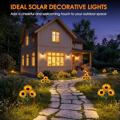 Solar Sunflowers Outdoor Waterproof Flowers Lights Yard Garden Fall Decor - style: Sunflowers