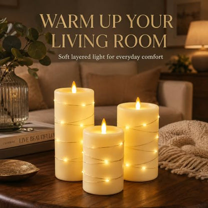 Upinmz Ivory White Real Wax Flameless Candles, 3-Pack, Remote Timer, String Lights - size: Ivory-Wax-3 Pack