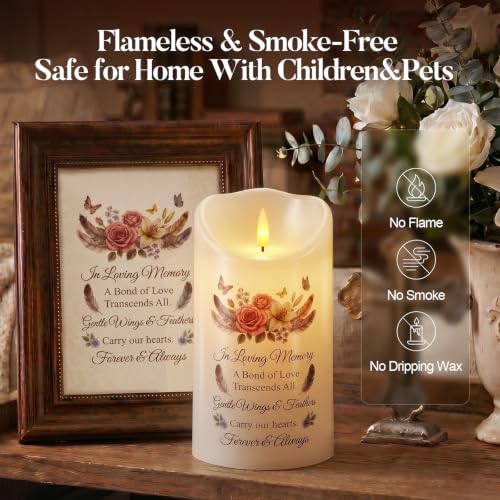 Homemory 4x7 Flameless Memorial Candle Sympathy Gifts for Loss of Loved One - color: Always in Our Hearts