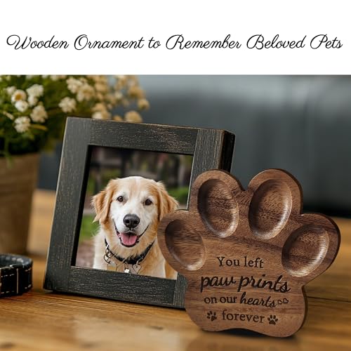 Pet Memorial Paw Print Shape Ornament & Bracelet to Remember Dogs or Cats | Walunt Hardwood,Rainbow Bridge Dog Memorial Gifts,Sympathy Gifts for Women Men Who Lost Pets