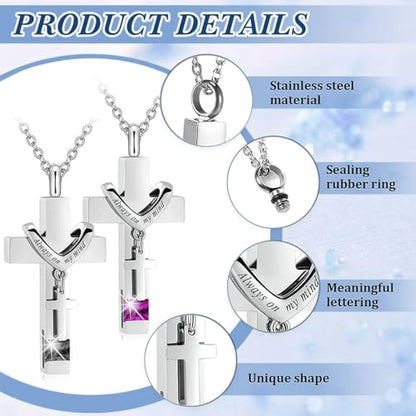 6 Pcs Cremation Cross Urn Necklace for Ashes Cremation jewelry Small Cremation Keepsake Urn Sharing Urns with Necklace pendant Urn - color: 6Pcs-Purple