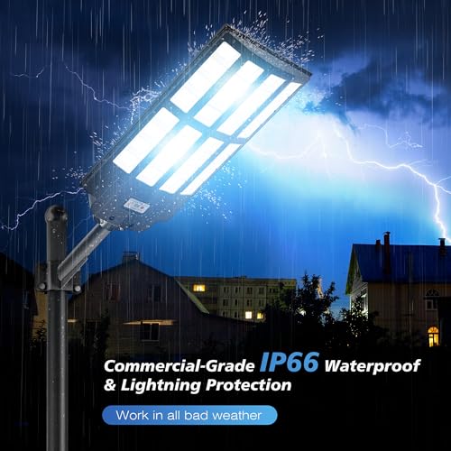 10000W Solar Street Light,7000K Dusk to Dawn Commercial Parking Lot Light - size: 10000