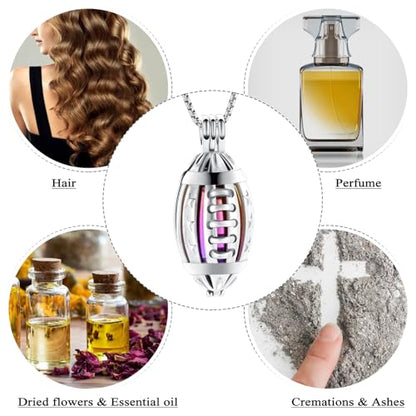 Oinsi American Football Cremation Locket Necklace For Ashes Of Loved Ones Stainless Steel Memorial Urn Jewelry Women Men Keepsake Fashion Necklace - color: Silver-Rainbow