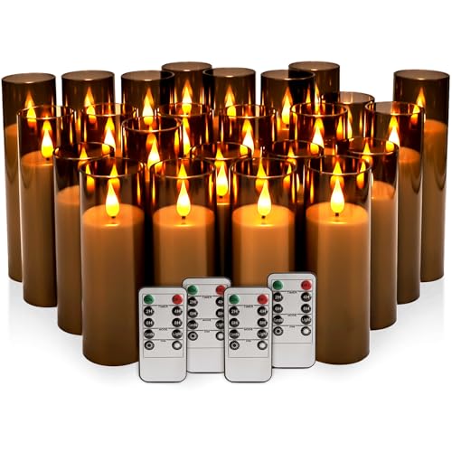 24 Pack LED Gray Flameless Candles with Remote, 3D Flickering Battery Operated Candles in Glass Holders, Safe for Weddings, Parties, Home and Outdoor Decor. - color: Grey-24Pack