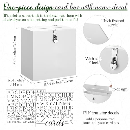 Novabright 10 Inches Wedding Acrylic Card Box with Slot Lock and Last Name Transfers Money Box for Bridal Shower Wedding, Baby Shower Birthday Party, No Assembly Needed(White,Elegant Style) - color: White, style: Elegant Style