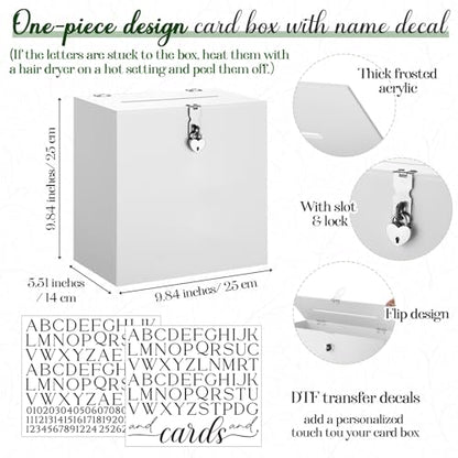 Novabright 10 Inches Wedding Acrylic Card Box with Slot Lock and Last Name Transfers Money Box for Bridal Shower Wedding, Baby Shower Birthday Party, No Assembly Needed(White,Elegant Style) - color: White, style: Elegant Style
