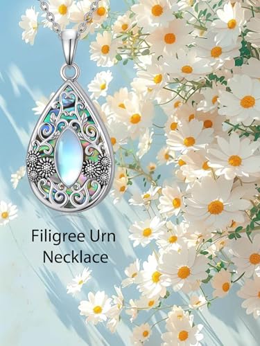 WINNICACA Urn Necklaces for Ashes 925 Sterling Silver Butterfly Hummingbird Dragonfly Teardrop Ash Necklace Cremation Jewelry Urn Pendants for Women Memorial Gifts for Birthday Christmas Funeral - style: 3-Moonstone Urn Necklace