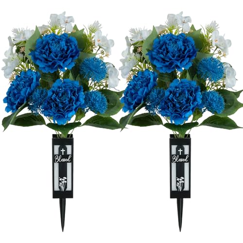 Artificial Grave Flowers for Cemetery: for Fathers Grave, 2 Pcs - color: Blue & White